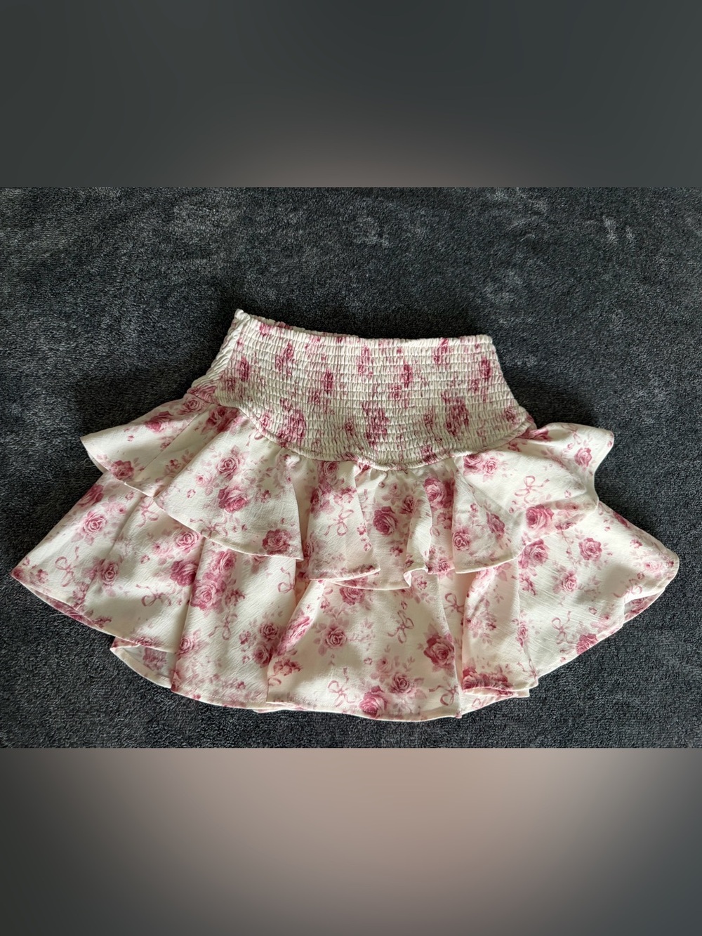 Altar'd State Women's Cream & Pink Floral Ruffle Tiered Mini Skort, Size XS